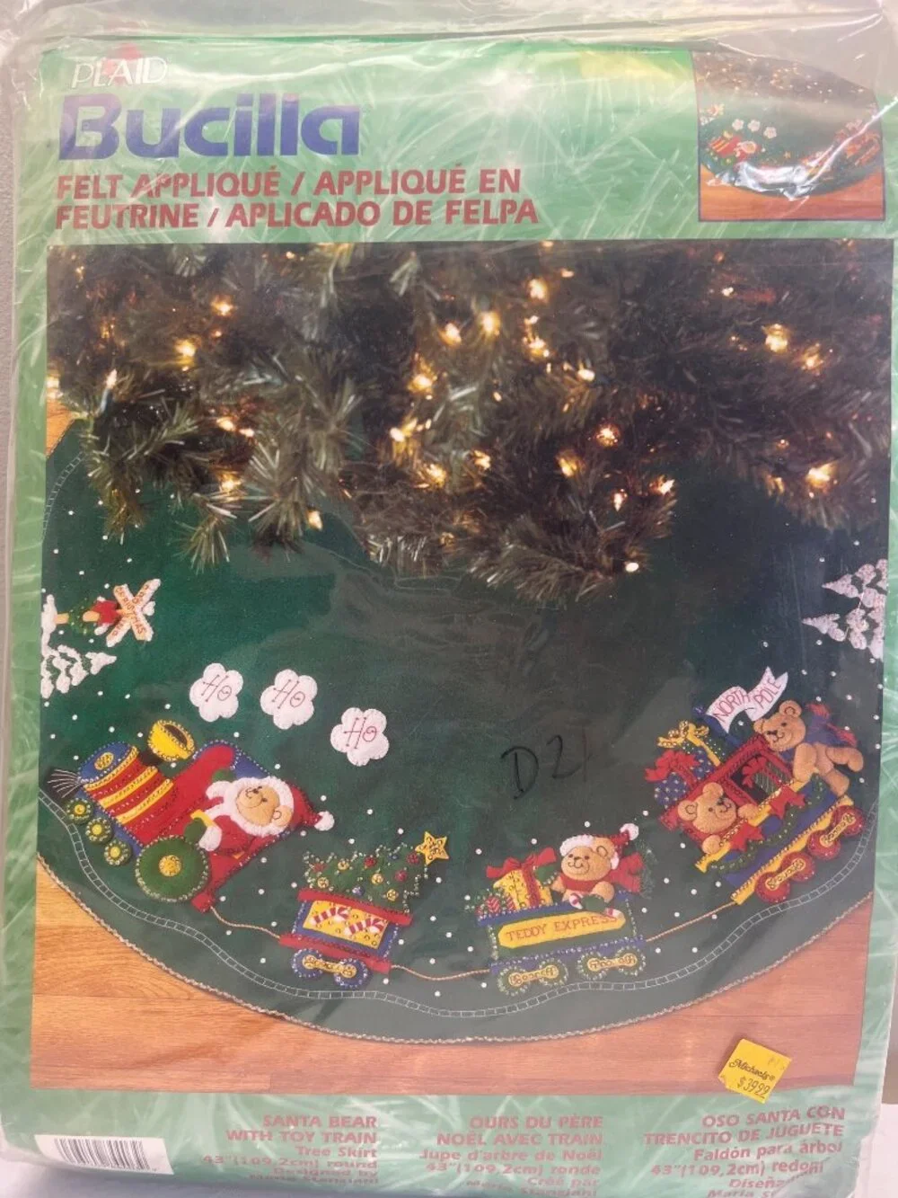 Bucilla Santa Bear Toy Train Felt Christmas Tree Skirt Kit 43” Round New Open